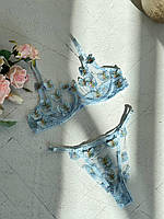 Белье женское "blue butterfly" бюстгальтер, трусики (из микросетки и вышивки)