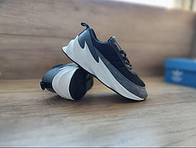 Кроссовки Adidas SHARK BLACK / GREY / WHITE кожаные с замшевой вставочкой на высокой белой подошве унисекс, фото 4