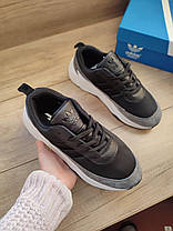 Кроссовки Adidas SHARK BLACK / GREY / WHITE кожаные с замшевой вставочкой на высокой белой подошве унисекс, фото 3