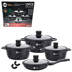 Набір посуду 10 предметів для кухні НК324 з антипригарним покриттям Чорні каструлі сковорідка для всіх плит
