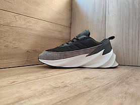 Кроссовки Adidas SHARK BLACK / GREY / WHITE кожаные с замшевой вставочкой на высокой белой подошве унисекс, фото 6