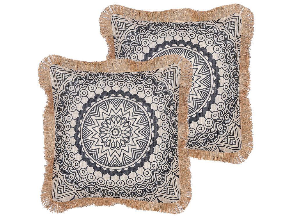 Набір з 2 подушок Boho Motif 45 x 45 см Beige and Black AGRIMONY, фото 1