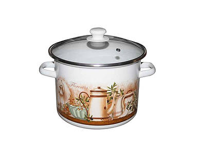 Каструля емальована 5,5л/0 циліндрична Флоренція зі скляною кришкою (I63117) ТМ IDILIA FG