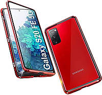 Магнитный чехол для Samsung Galaxy S20 FE из закаленного стекла, металлическая рама (красный)