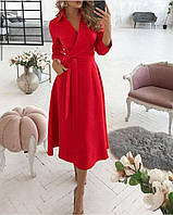 Красивое элегантное платье на запах костюмка красный