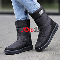 Дутіки жіночі зимові чорні чоботи на широку ногу (Код: Л3299СБ)
