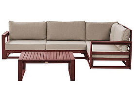 Лівосторонній 4-місний сертифікований садовий кутовий диван з дерева акації Червоне дерево Коричневий TIMOR II