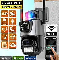 Уличная камера охранная поворотная WIFI Dual Lens Zoom сирена, зум, iCSee удаленным доступом онлайн