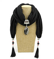 Шарф женский декоративный с украшением черный