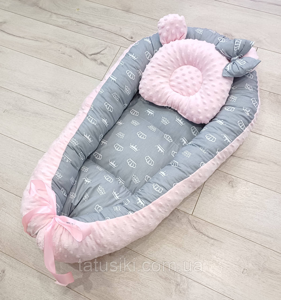 Кокон-гніздяшка + ортопедична подушка для новонароджених із плюшу