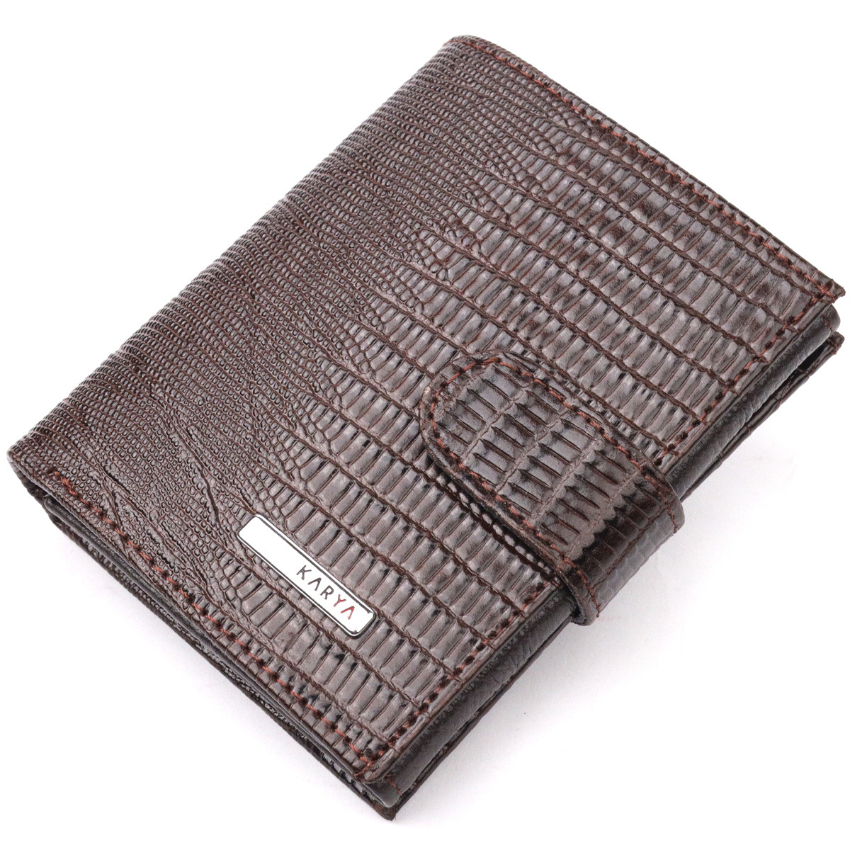 Лаковане чоловіче портмоне з фактурної шкіри KARYA 21046 Коричневий SC, код: 7708636