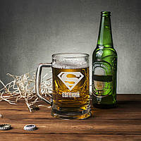 Кухоль для пива "Супермен" з ручкою персоналізована, Крафтова коробка, фото 2