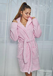 Халат махровий жіночий короткий ПУДРА/РОЖЕВИЙ 1026