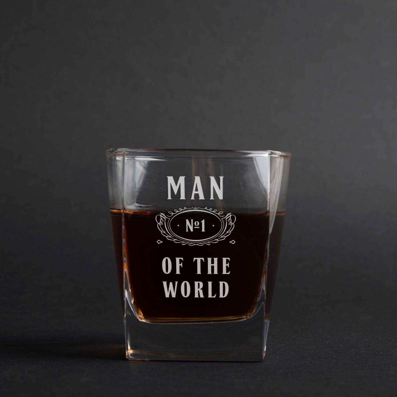 Склянка для віскі "Man №1 of the world", англійська, Крафтова коробка