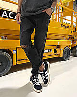 Мужские модные джинсы МОМ с дырками и потёртостями чёрные 33