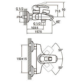 Змішувач KM Ø35 для ванни литий AQUATICA KM-1C133C BF