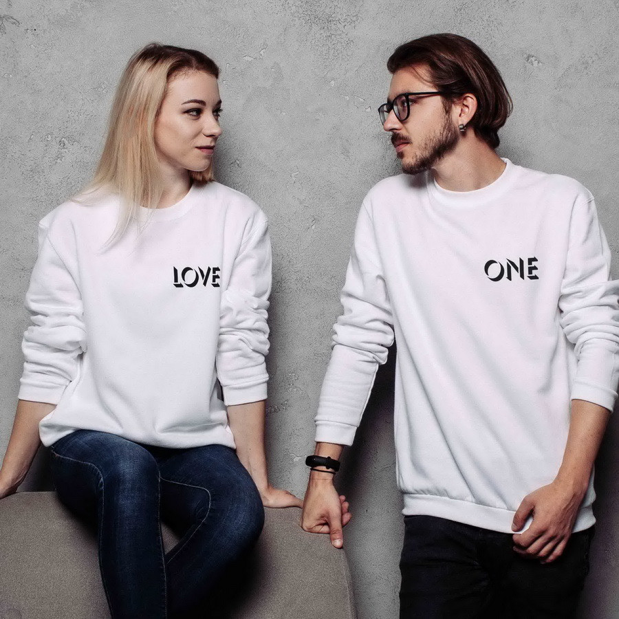 Світшоти парні "One Love", Білий, White, англійська, фото 1