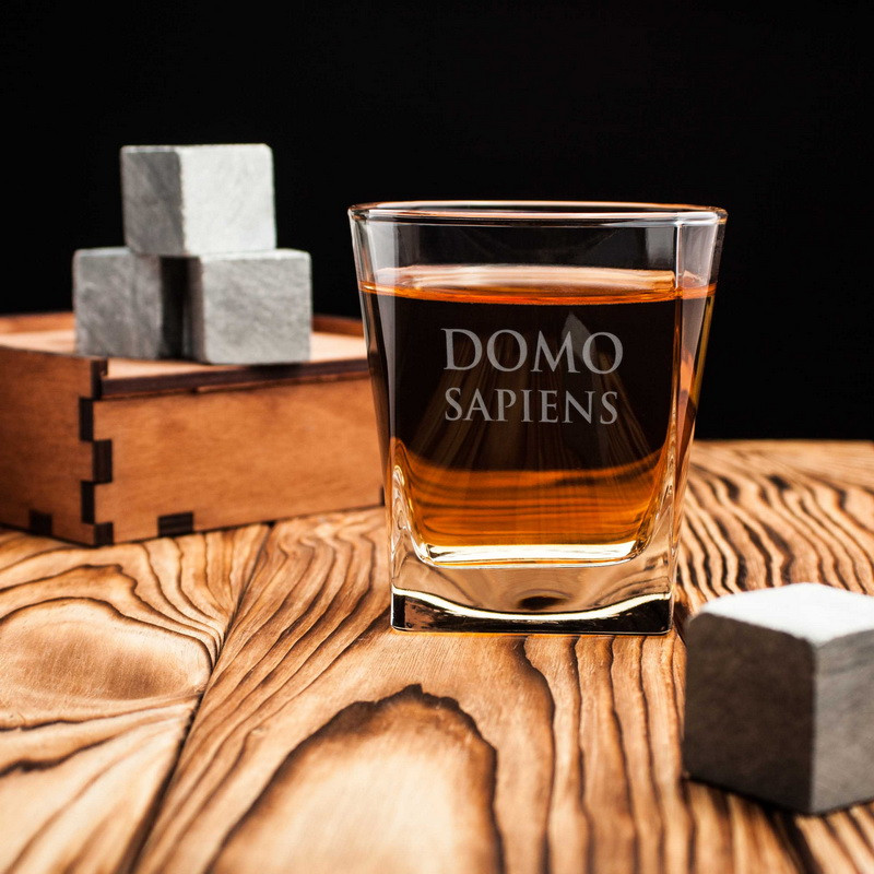 Склянка для віскі квадратний "Domosapiens", англійська, Дерев'яна подарункова коробка