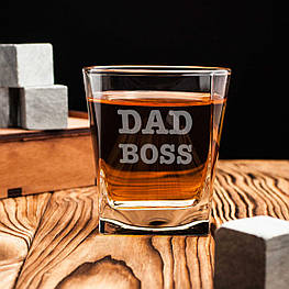 Склянка для віскі "Dad Boss", англійська, Дерев'яна подарункова коробка