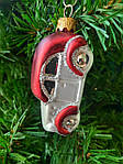 Скляна ялинкова іграшка ручної роботи Машинка біла з червоним 9 см