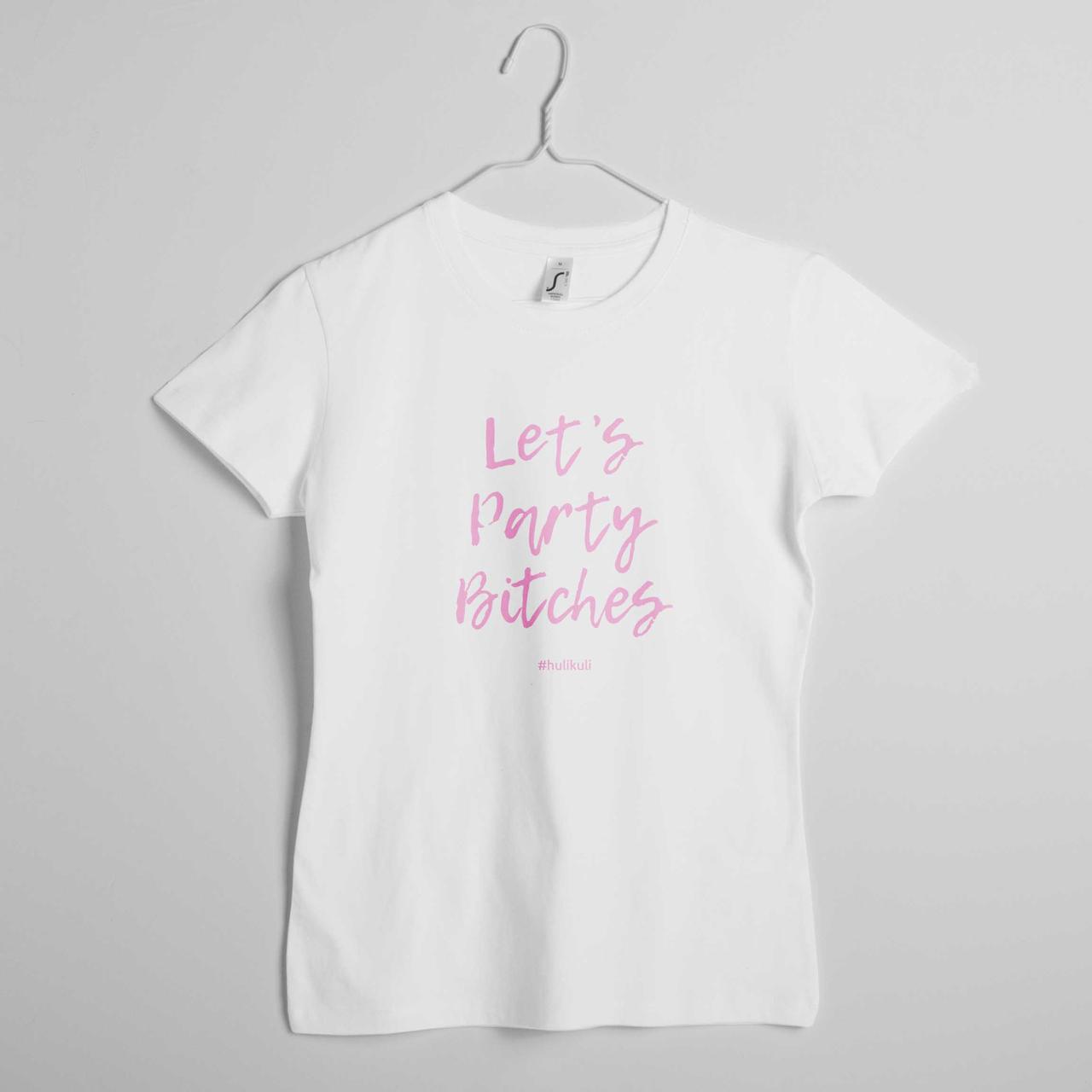 Футболка жіноча "Let’s Party Bi*ches" біла, Білий, XXL, White, англійська, фото 1