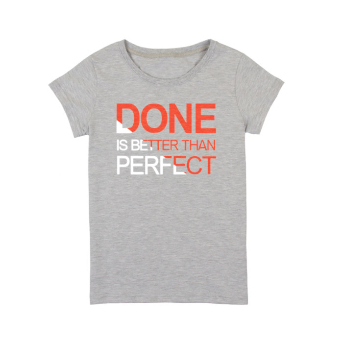 Футболка жіноча "Done is Better than Perfect", Сірий, XS, Gray, англійська, фото 1