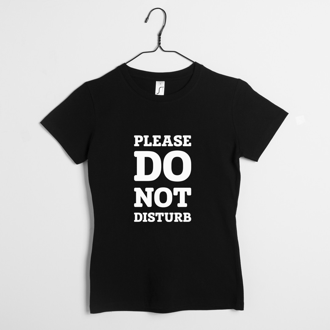 Футболка жіноча "Please do not disturb", Чорний, XS, Black, англійська, фото 1