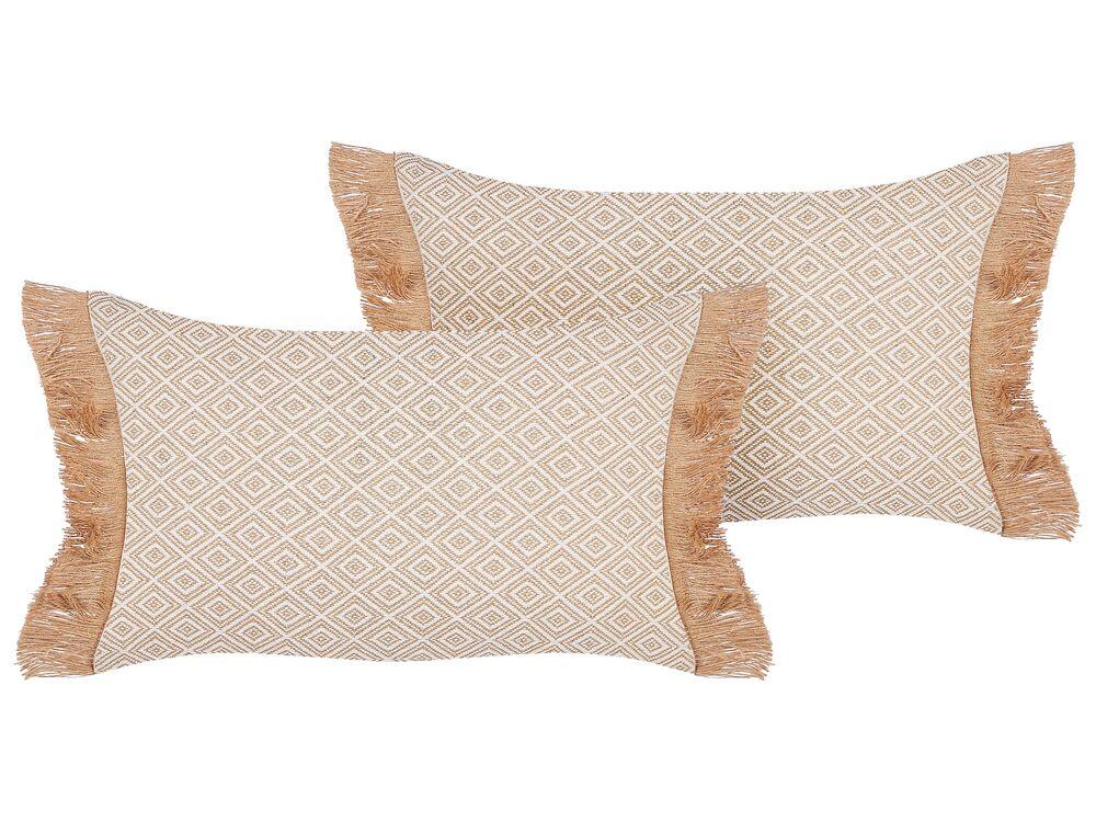 Набір з 2 подушок з китицями 30 х 50 см, бежевий ЧОВЕН, фото 1