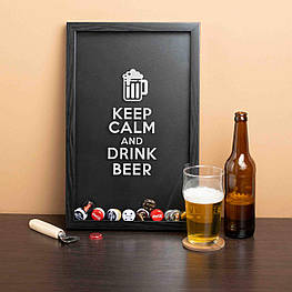 Рамка-копілка для пивних кришок "Keep calm and drink beer", Чорний, англійська