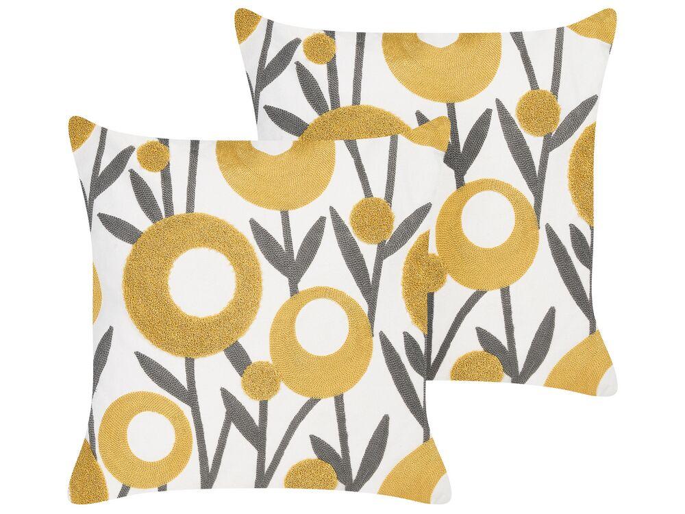 Набір із 2 вишитих бавовняних подушок із рослинним мотивом 45 x 45 см, різнокольоровий ШАЛОТ, фото 1