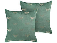 Набор из 2 бархатных подушков бабочка 45 x 45 см зеленый юзури