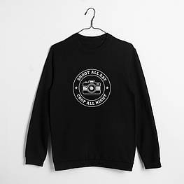 Світшот "Shoot all day, cropp all night" унісекс, Чорний, L, англійська