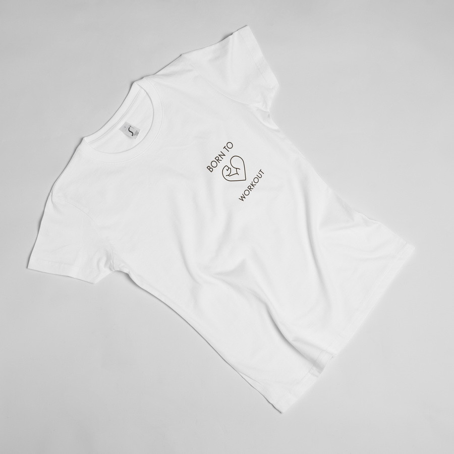 Футболка жіноча "Born to workout", Білий, XS, White, англійська, фото 1