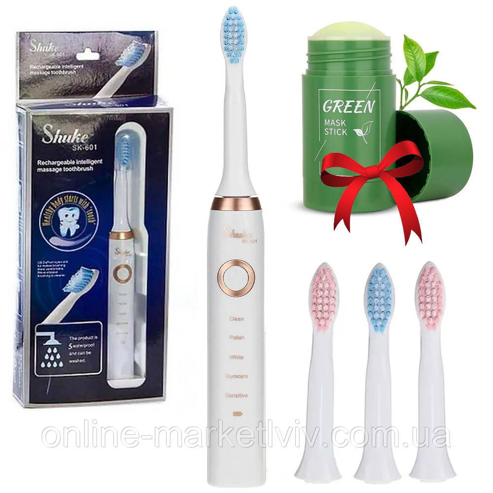 Електрична зубна щітка Shuke + Подарунок Маска для обличчя / Ультразвукова щітка для зубів з 5 режимами, фото 1