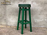 Табурет Високий дерев'яний стуілець ПАБ Барний з м'яким зеленим сидінням (Роккі37) зі шкірозамінника 79 см Ірландський стиль, фото 6