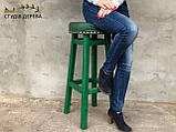 Табурет Високий дерев'яний стуілець ПАБ Барний з м'яким зеленим сидінням (Роккі37) зі шкірозамінника 79 см Ірландський стиль, фото 5
