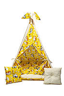Вигвам детский палатка для дома с матрасом Бон бон и подушками "Пони на желтом "