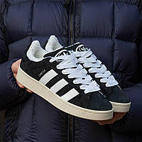 Зимові Чоловічі Кросівки Adidas Campus Black White (Хутро) 40-41-42-43-44