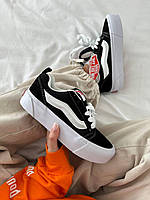 Женские кеды VANS KNU OLD SKOOL BLACK / WHITE PLATFORM premium ванс черные с белым платформ замша кожа