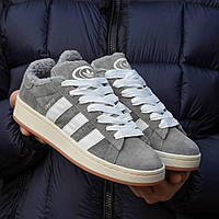 Зимові Чоловічі Кросівки Adidas Campus Grey White (Хутро) 40-41-42-43-44-45