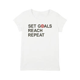 Футболка жіноча "Set Goals Reach Repeat", Білий, L, англійська