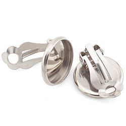 Основа для сережок Кліпса з платформою (12 мм) нержавіюча сталь 2 пари 16х14 мм Платина