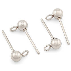 Основа для сережок гвоздики Кулька (4 мм) нержавіюча сталь 15х0,8 мм Платина 5 пар