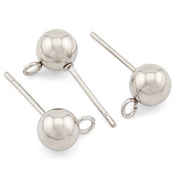 Основа для сережок гвоздики Кулька (6 мм) нержавіюча сталь 17х0,8 мм Платина 4 пари