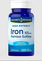 Железо Nature's Reward Iron Ferrous Sulfate 65 мг 200 таб.