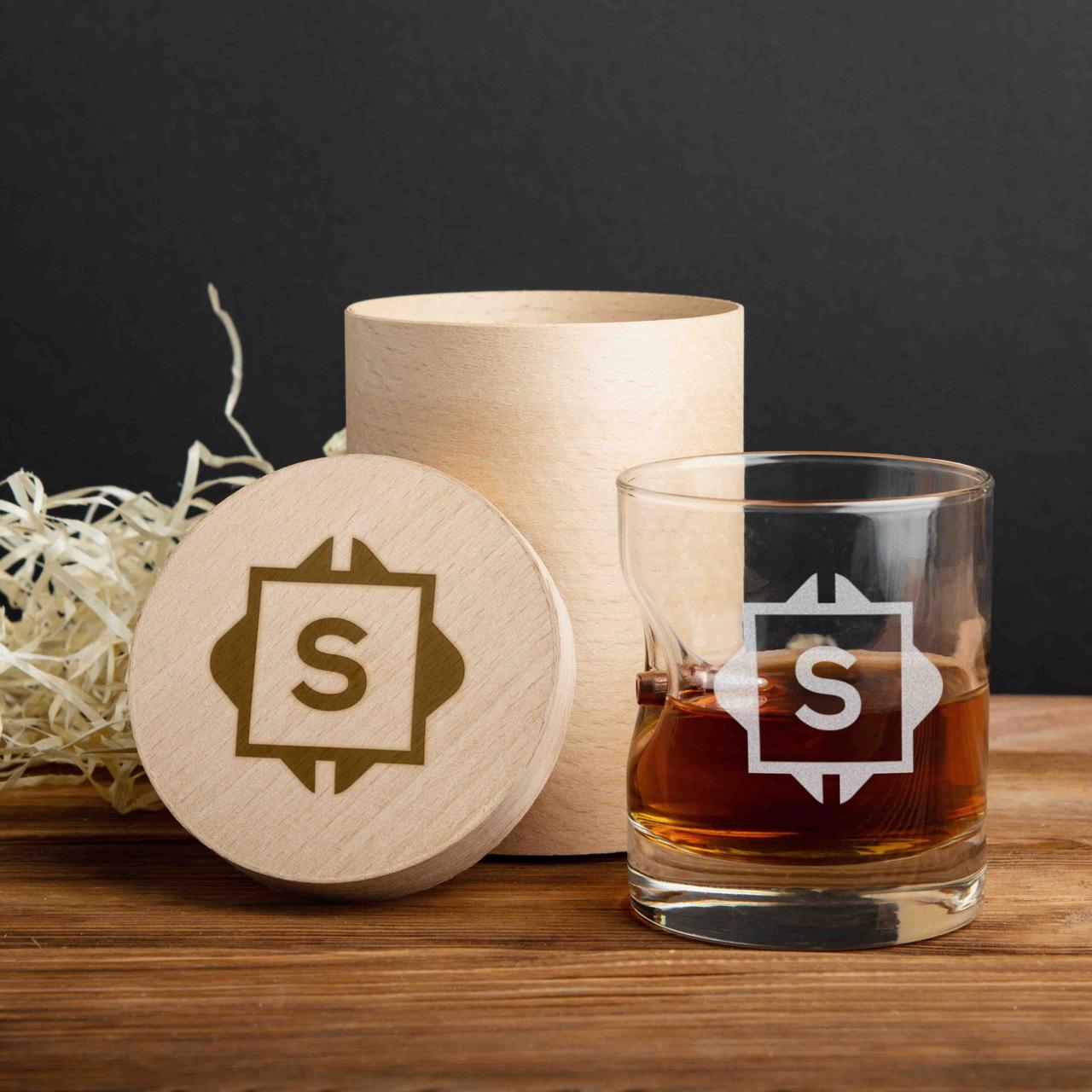 Склянка з кулею "Ініціал" персоналізований, Тубус зі шпону, фото 1