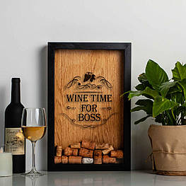 Копілка для винних корків "Wine time for boss", Чорний-коричневий, англійська