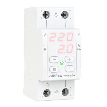 Реле напруги ZUBR CV2-40 червоне з контролем струму, затримка 3-600 сек, TrueRMS