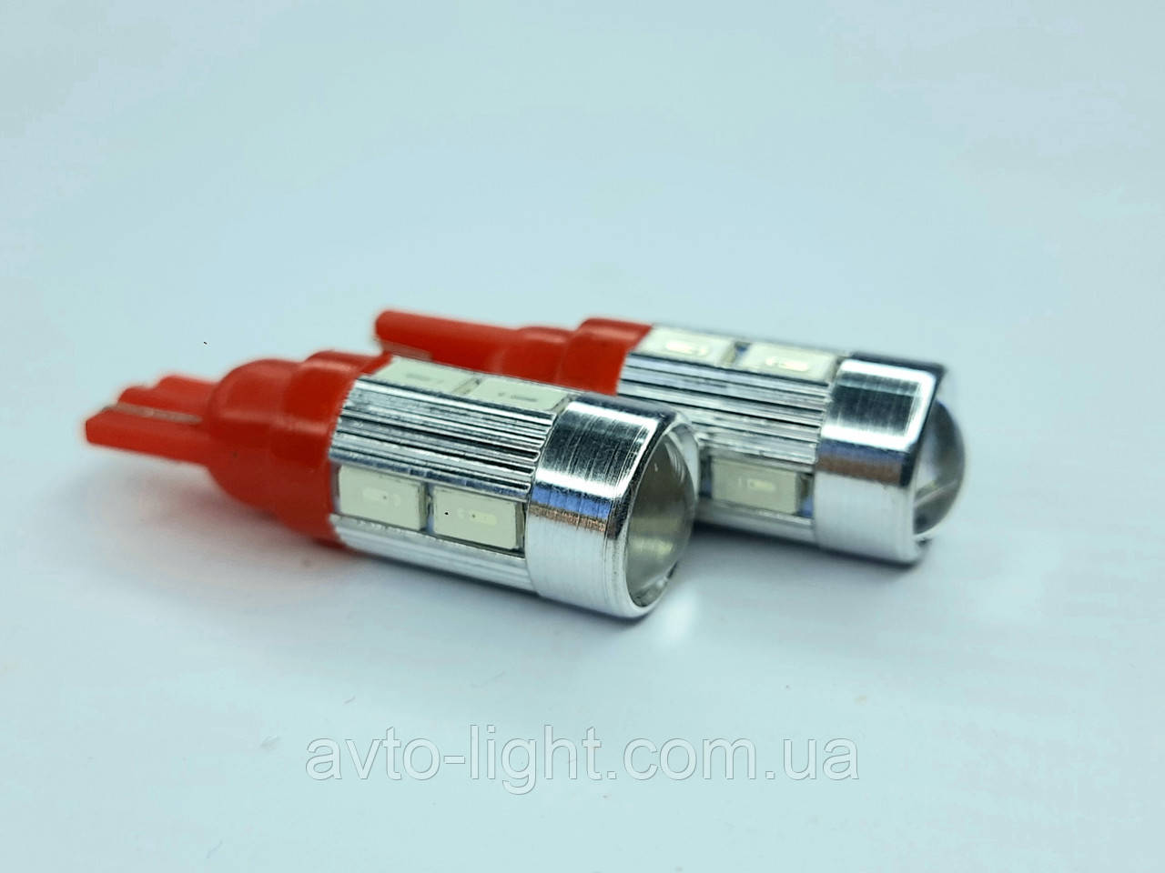 T10/W5W led Червоний (10SMD+лінза алюм корп)