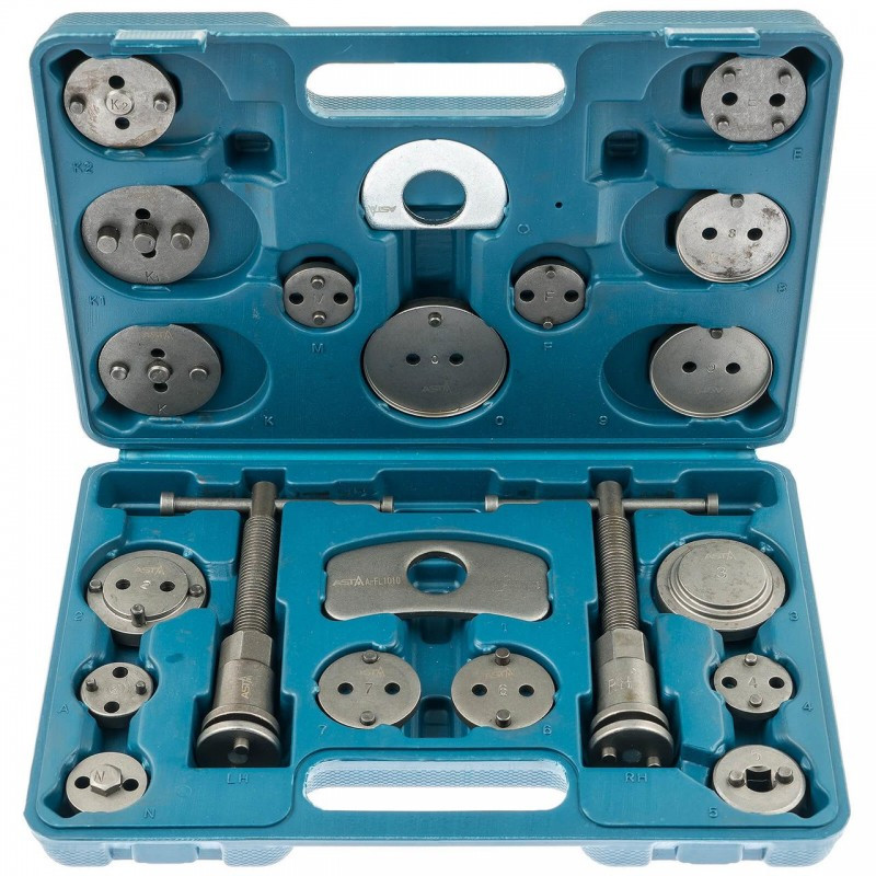 Набір знімачів гальмівних циліндрів 21 шт. 2 воротки з прав. і лівою різзю Asta, фото 1